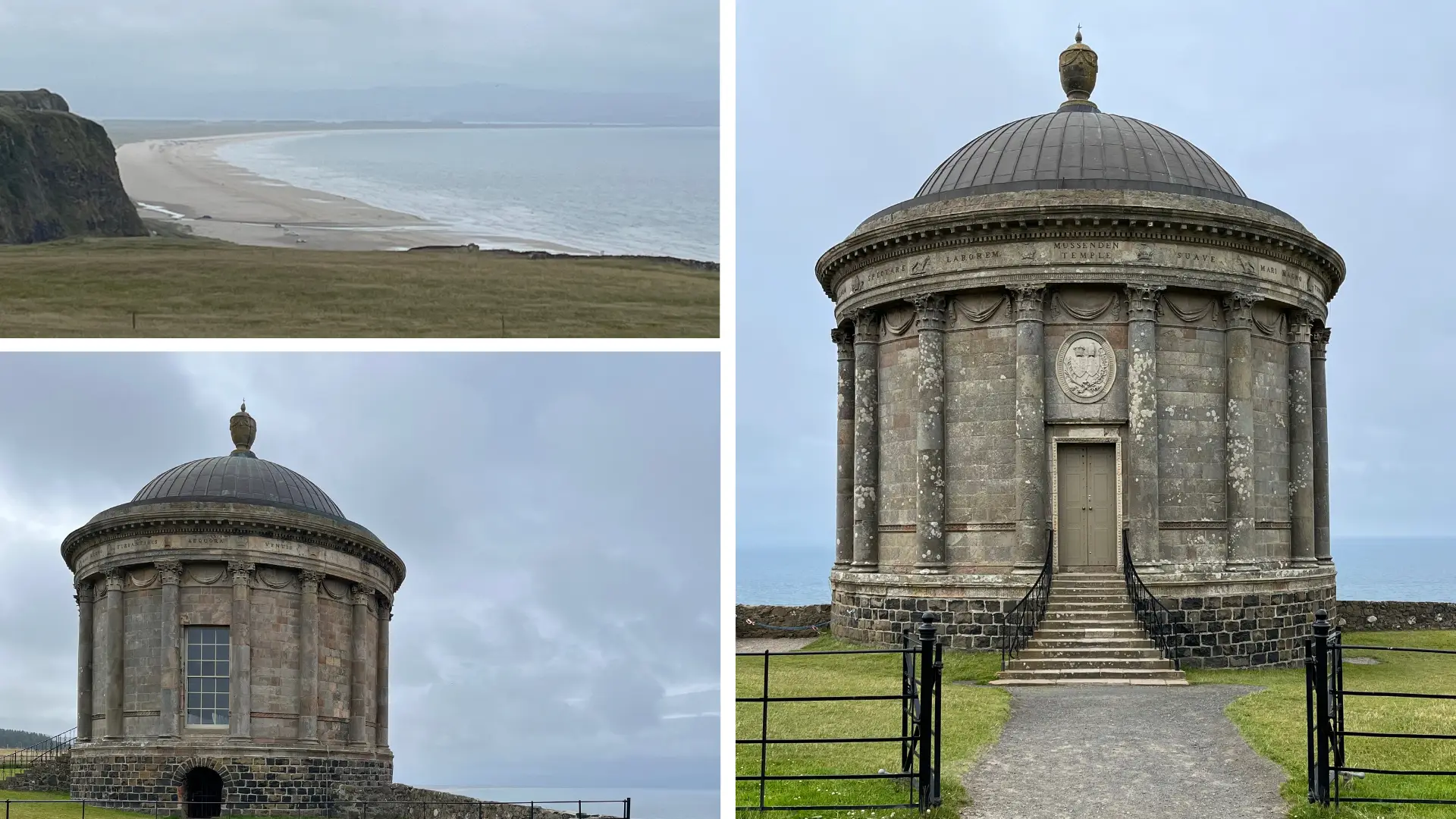 : Mussenden Temple perched on dramatic cliff edge overlooking Atlantic Ocean, Northern Ireland